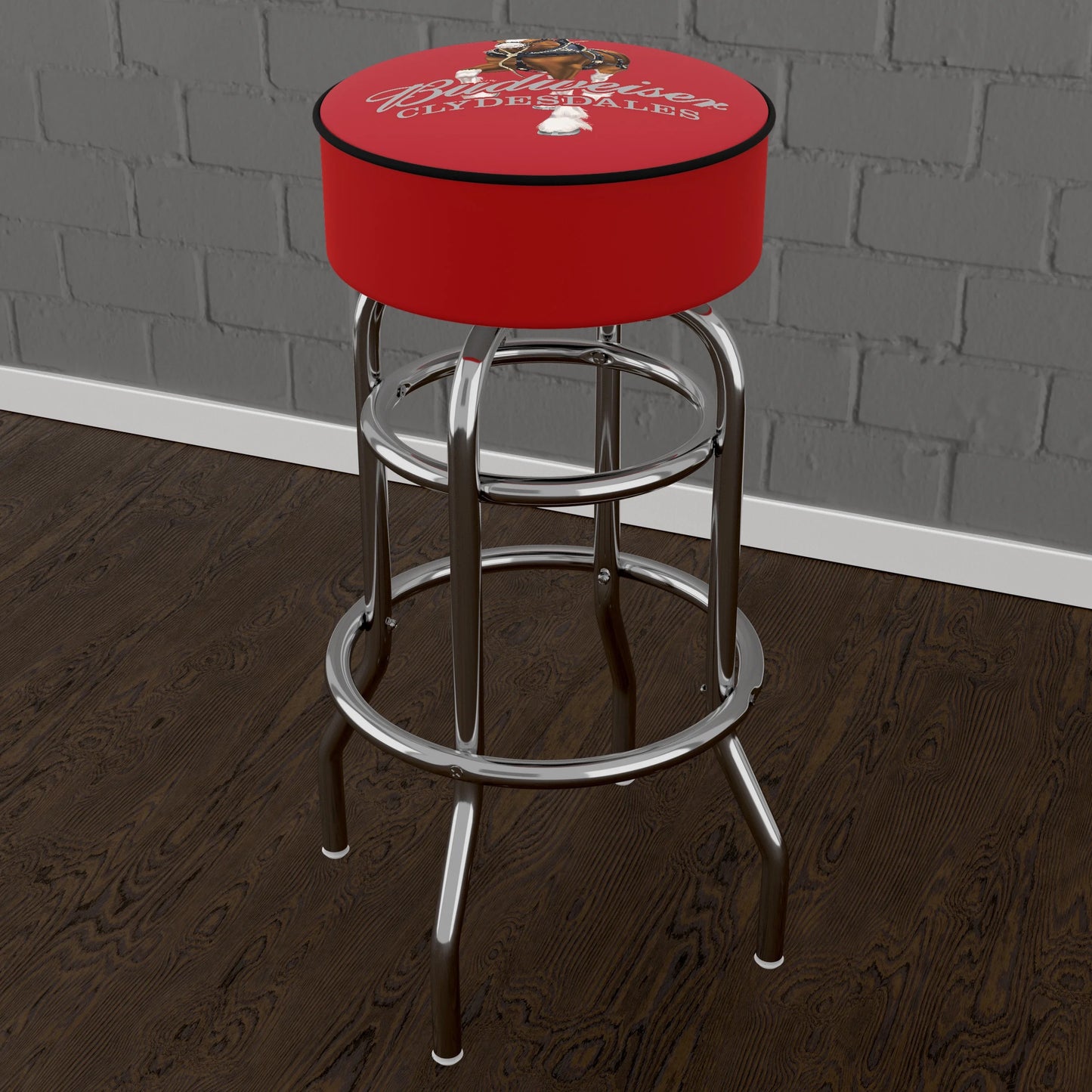 Trademark Gameroom Budweiser Clydesdale Red Bar Stool with Padded Cushion