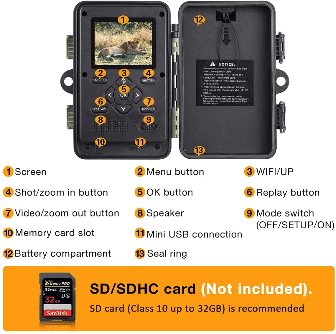 TOGUARD Trail Camera with SD Card WiFi Bluetooth 20MP 1296P Game Camera with 3PIR Night Vision Waterproof IP66 Motion Detection 120° Wide Angle Trail Cam for Hunting Wildlife Monitoring