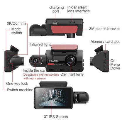 1080P WIFI Dash Cam Front And Rear And Interior 3 Cameras With GPS Dual Lens Car DVR Night DashCam Vehicle Camera Auto