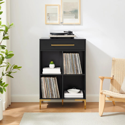 Crosley Furniture Juno Cube Bookcase and Record Player Stand with Storage for Vinyl Records