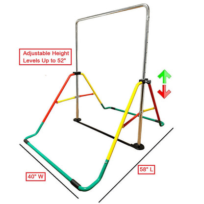 Balançoire Adjustable Kids Gymnastics Bar - Home Training Monkey Bar, Folding & Expandable (Red/Yellow)