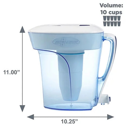 Zero ZeroWater 10 Cup Ready Pour Water Filtration Pitcher, 100, white