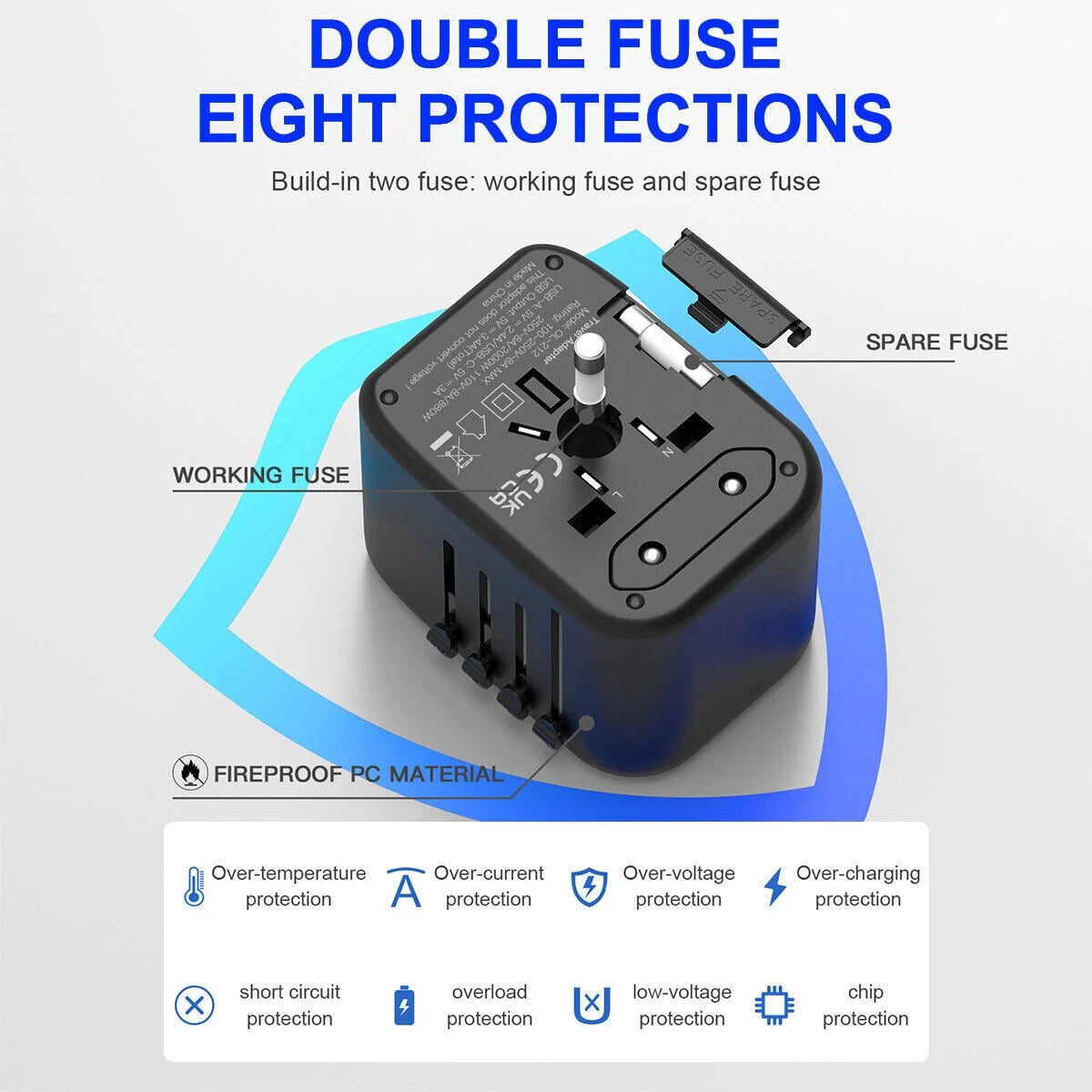 AICase International Universal Travel Adapter 2 USB+2 USB C Outlet Converter Plug Power