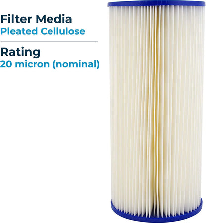 SpiroPure SP-S1-BB 10x4.5 20 Micron Pleated Cellulose Sediment Water Filter Cartridge S1-BB 155405-43 (Case of 8)