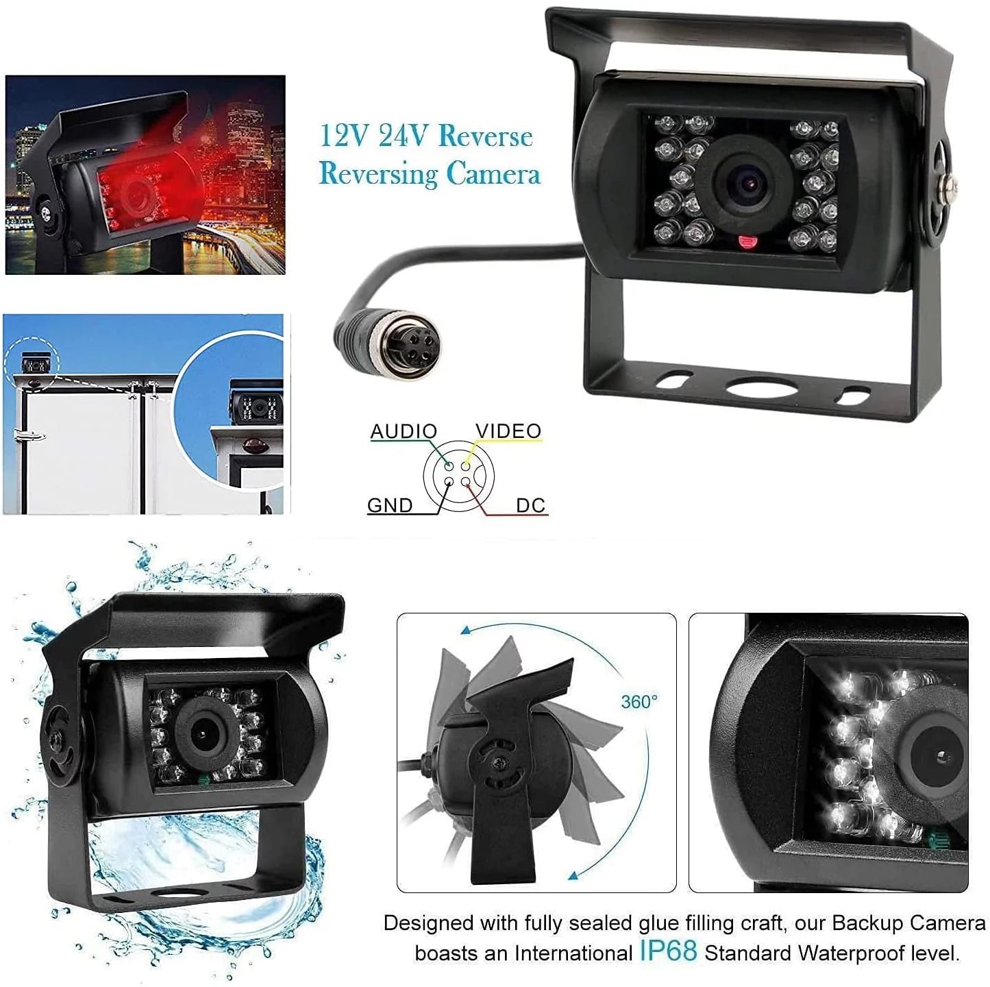 Car Reversing Camera Kit 7" TFT LCD Monitor 12V-24V Night Vision Waterproof RearView Backup Camera