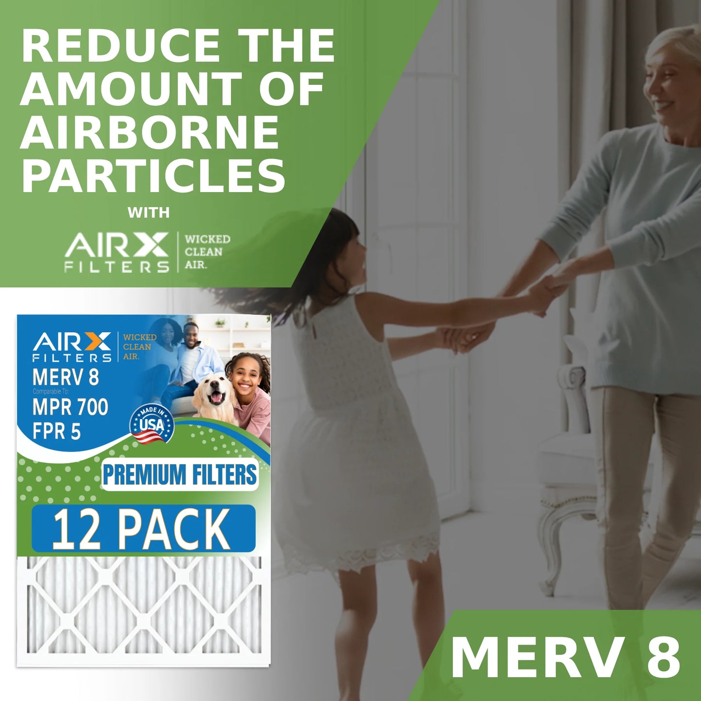 18x20x1 Air Filter MERV 8 Rating, 12 Pack of Furnace Filters Comparable to MPR 700 & FPR 5 - Made in USA by AIRX FILTERS WICKED CLEAN AIR.