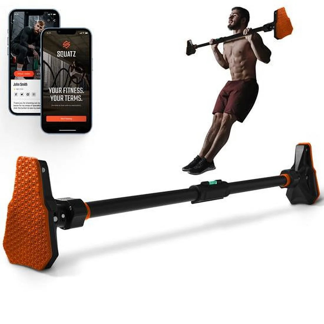 SQUATZ 48” Adjustable Pull-up Bar -Adjustable Width 37 to 56 inches, ,orange and black color