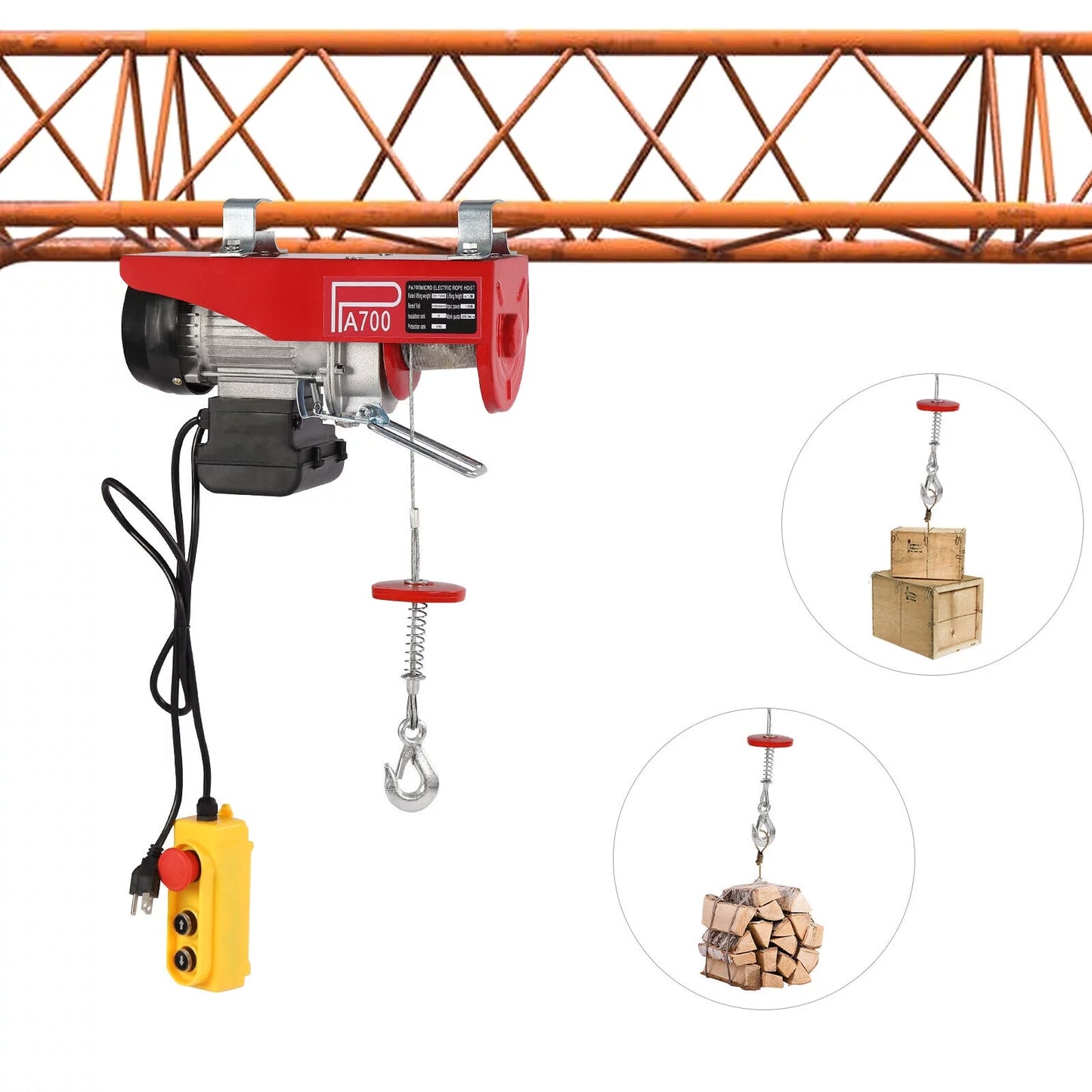 110V Electric Hoist Winch Portable Electric Winch 1543lbs Wire W/ Remote Control