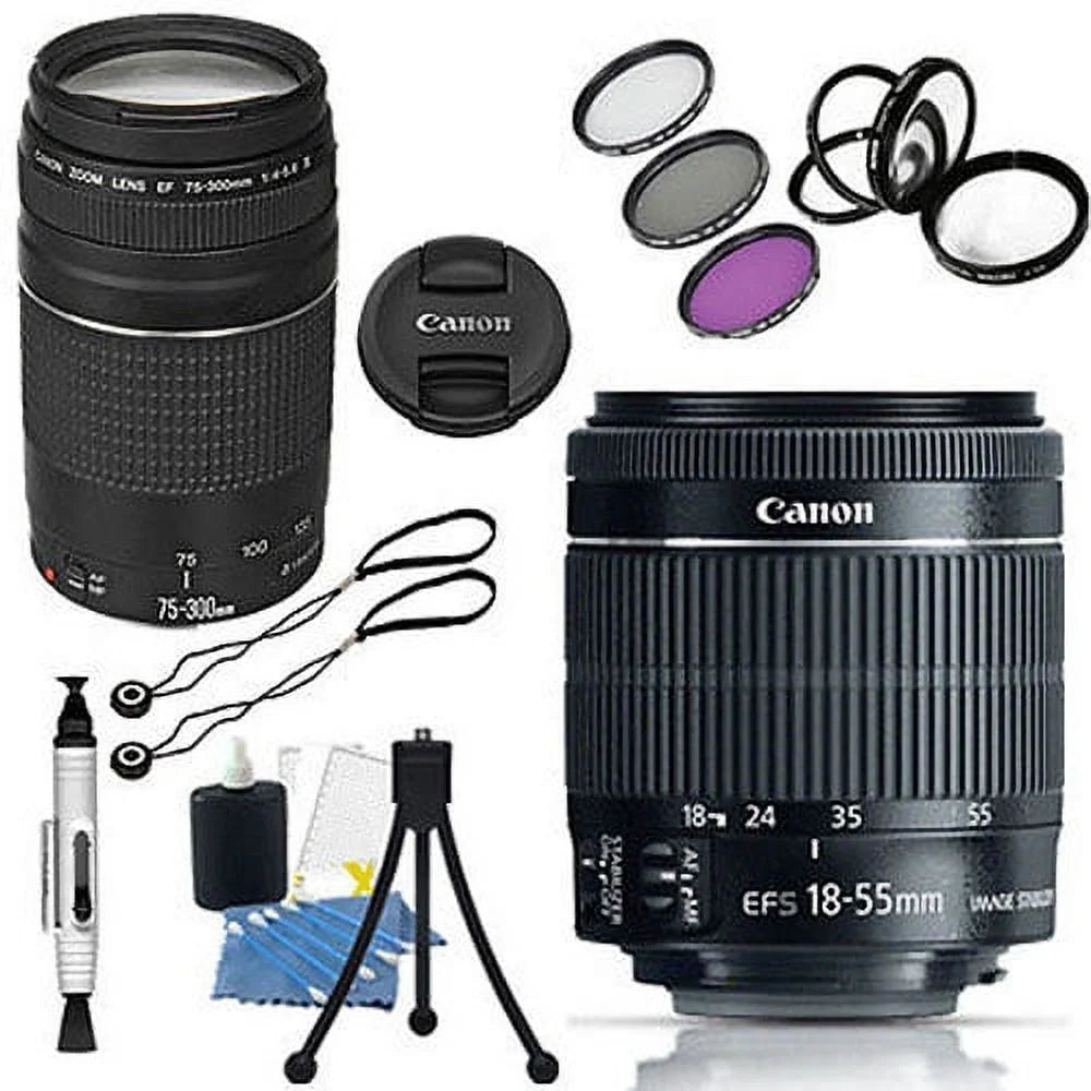 Canon EF-S 18-55mm f/3.5-5.6 STM Lens + Canon EF 75-300 III Autofocus Zoom Lens Bundle