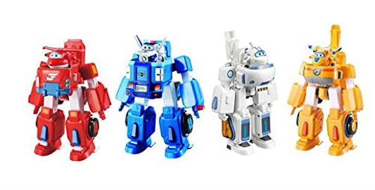 Super Wings - 2" Transforming 4-Pack - Jett, Donnie, Paul, and Astra | Airplane Toys Mini Figures Playset | Fun Preschool Toy Plane for 3 4 5 Year Old Boys and Girls | Birthday Gifts for Kids