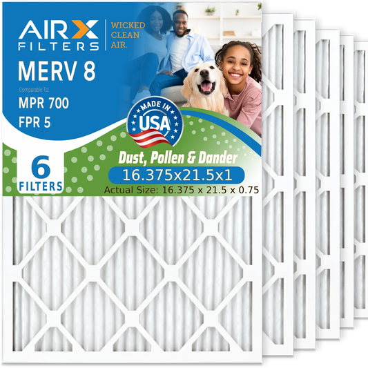 16.375x21.5x1 Air Filter MERV 8 Comparable to MPR 700 & FPR 5 Electrostatic Pleated Air Conditioner Filter 6 Pack HVAC Premium USA Made 16.375x21.5x1 Furnace Filters by AIRX FILTERS WICKED CLEAN AIR.