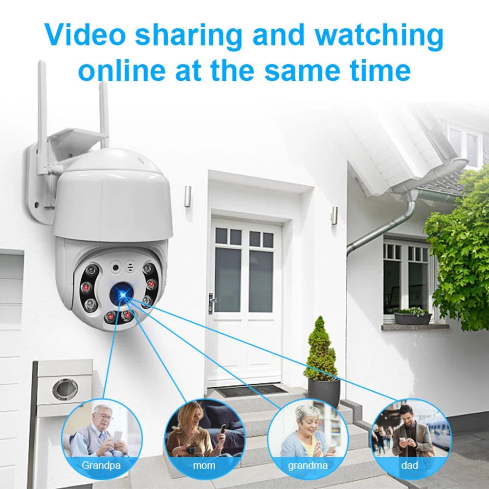 1080P Waterproof Smart WiFi Camera System - Wireless with 355° Rotation, Motion Detection, Sound & Light Alarm, Night Vision, Two-Way Communication, APP Remote Control for Home & Office Security