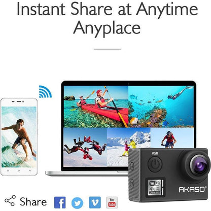 Akaso V50 Action Camera-Native 4K/30fps 20 MP with Wi-Fi - (Open Box)