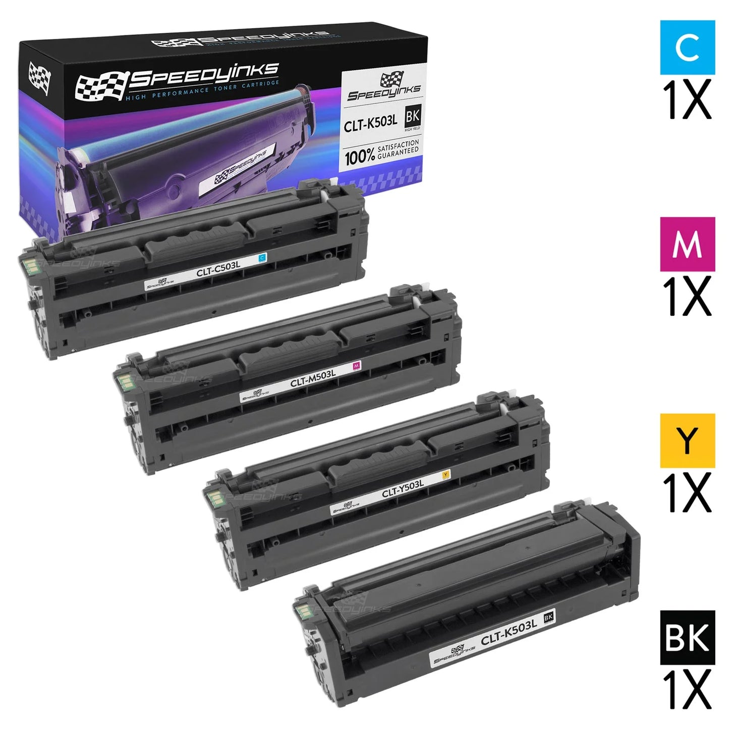 Speedy Compatible Replacement for Samsung CLT-503L High Yield Toner Cartridges: Black, Cyan, Magenta, Yellow (4-Pack) for Pro Xpress C3010DW, C3060FW MFP