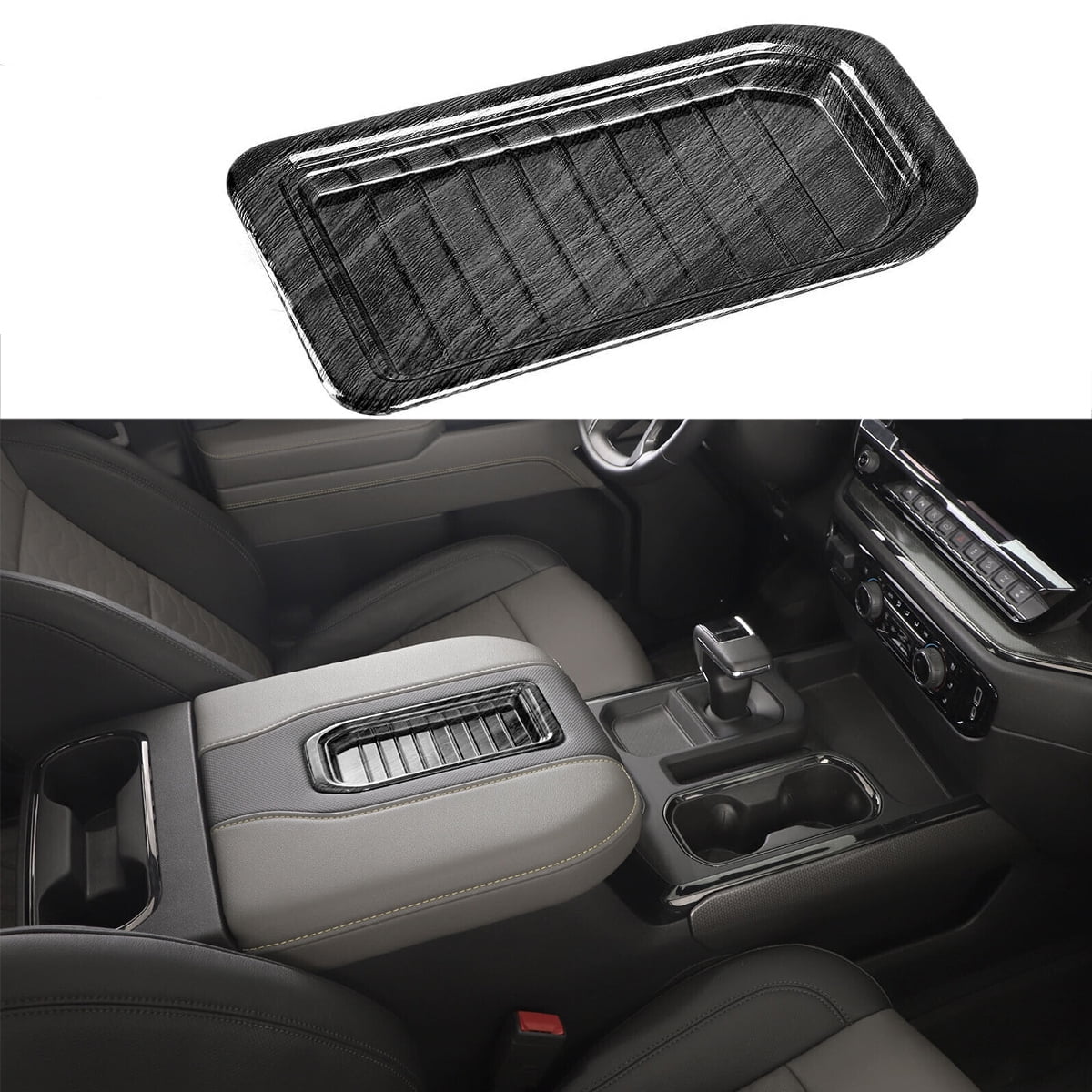 Center Armrest Storage Box Trim Cover Fit For Chevy Silverado Suburban Tahoe SIERRA 2019 2020 2021 2022 Black Wood Grain