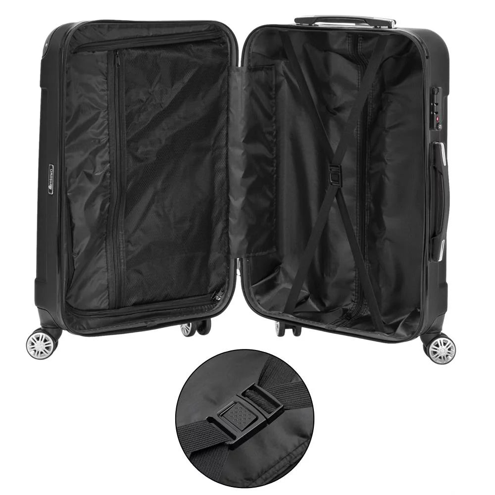 Winado 3 Pcs ABS Luggage Travel Set Bag Trolley Suitcase Black