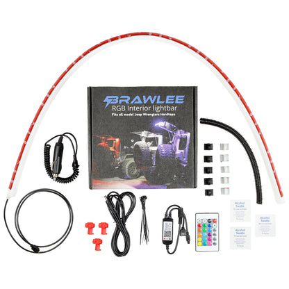 Brawlee Silicone RGB Interior Bluetooth Light Bar with Remote By Done Right LED . Fits All Jeep Wranglers Hardtop Models of CJ, TJ, LJ, JK, JKU, JL,JLU from 1987 -2023.