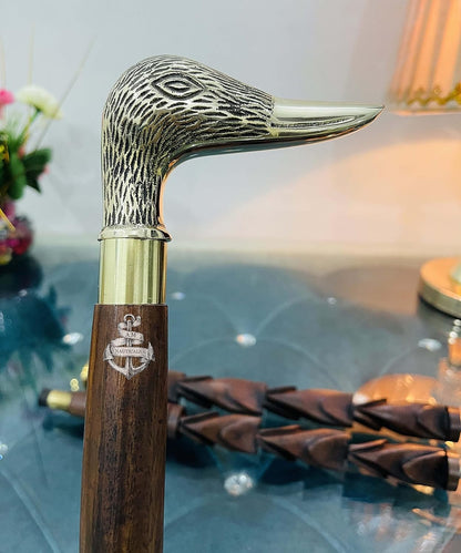 Brass Walking Stick Solid Brass Duck Face Head Handle Wooden Walking Stick