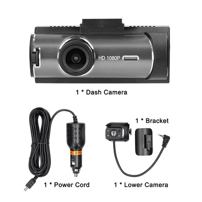 Tomshoo Dual Lens Car Dash Cam, Night Vision Recorder, Motion Detection, 170° Wide Angle, Multi language, Auto DVR