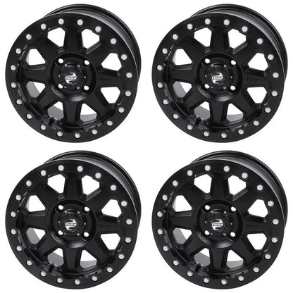 (4 Pack) 4/137 Tusk Uinta Beadlock Wheel 15X7 4.0 + 3.0 Matte Black For Can-Am Defender Hd10 Pro Xt 2020-2023