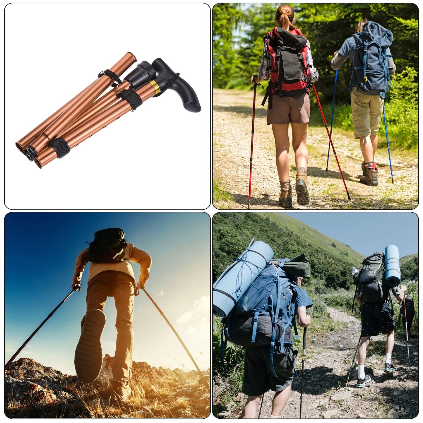 Uxcell Trekking Poles Collapsible Hiking Pole Telescopic Aluminum Alloy Brown, 2Pack