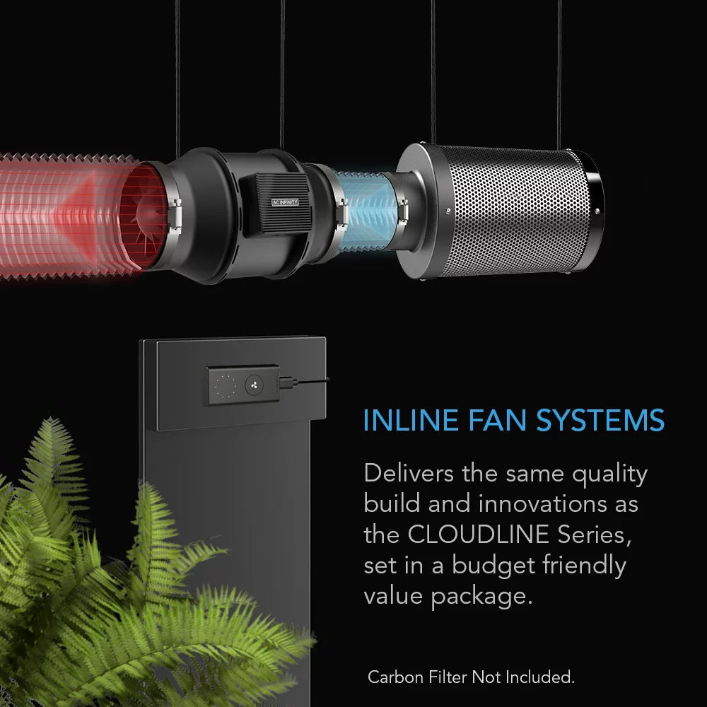 AC Infinity Air Filtration Kit 8", CLOUDLINE Inline Fan and Carbon Filter Combo, Cooling and Ventilation System for Grow Tents, Hydroponics, Indoor Gardening