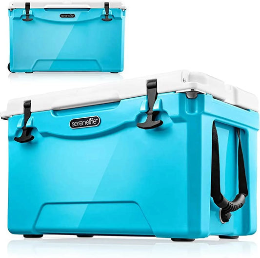 SereneLife 25 Quart Portable Cooler Box Lightweight Heavy-Duty Travel Ice Cooler W/ Handles, (Blue)