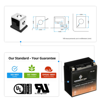Chrome Battery YTX16L-BS (16L-BS 12 Volt,14 Ah, 230 CCA) Jet Ski Battery for Yamaha Wave Runner 2007