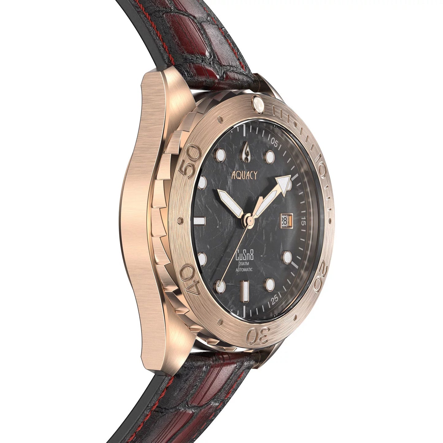 Aquacy Bronze CuSn8 Marble Automatic Diver Watch BR.BKM.8215.L - Screw Down 316L Stainless Case Back - 200M Water Resistance - 120 click Uni-Directional Bezel Dive Swimming Wrist Watches For Men