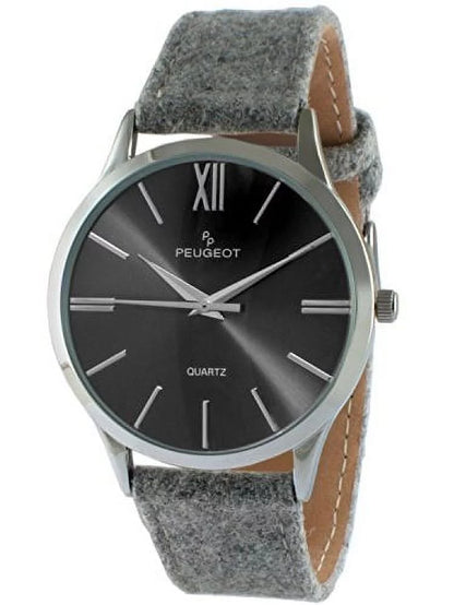 Silver Slim Case Grey Wool Strap Watch