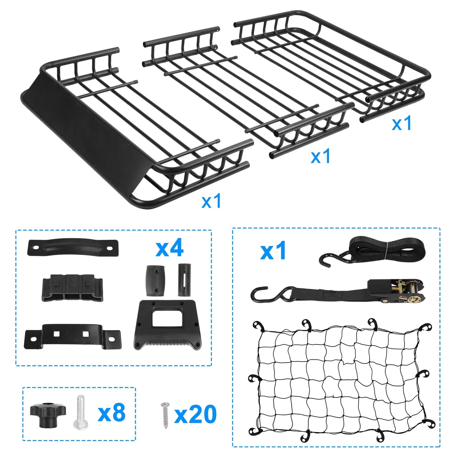 63x39x6.3in Roof Basket, iMounTEK 220LBS Heavy Duty Roof Rack Cargo Basket, Universal Rooftop Cargo Carrier with Hook Strap Elastic Net