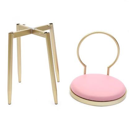 Anqidi Pink Vanity Chair, Simple Gold Iron + Pink Leather + Sponge Dresser Stool 13.78*12.2*27.36"