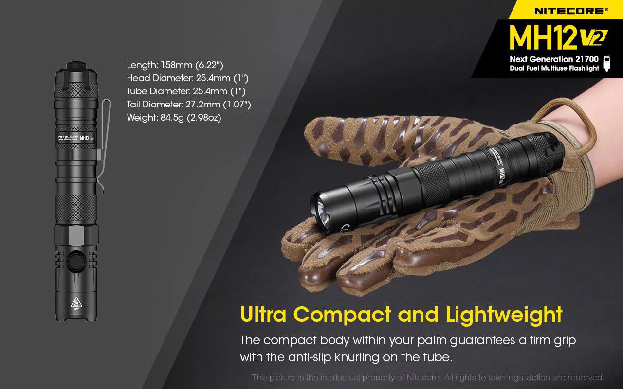 Combo: Nitecore MH12 V2 CREE XP-L2 V6 LED Flashlight -1200 Lumens -21700 Battery (Included) w/LR10 USB Rechargeable Pocket Utility Light +Eco-Sensa USB Cable