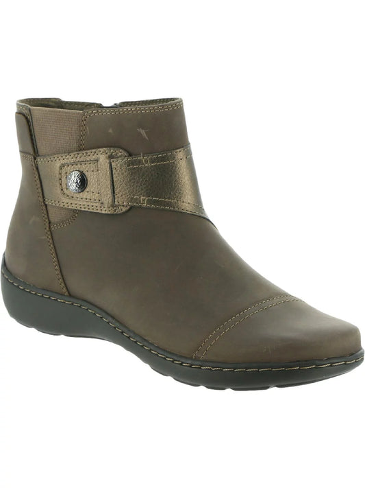 Clarks Womens Cora Tropic Leather Metallic Ankle Boots