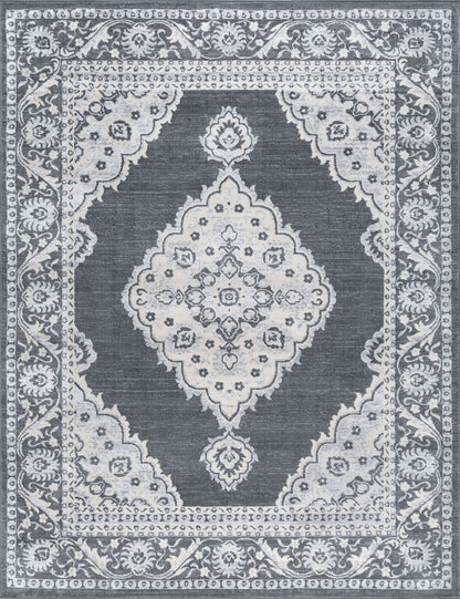 Tayse Madison Area Rug MDN3841 Traditional Dark Gray Medallion Garlands 5' x 7' Rectangle