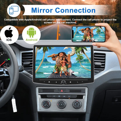 Single 1 Din 10 Inch Touch Screen Car Stereo Radio with Apple Carplay Android Auto Mirror Link HD Multimedia Player Bluetooth USB FM Audio Receiver USB including AHD Reversing Camera