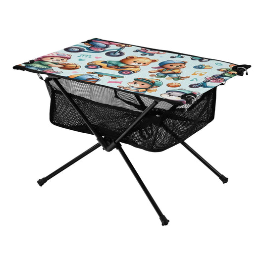 Cartoon Bear Driving Camping Folding Table Portable Beach Table with Storage Bag Compact Picnic Table for Outdoor Travel Fishing BBQ