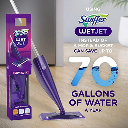 Swiffer WetJet Hardwood and Floor Spray Mop Cleaner Starter Kit, Includes: 1 Power Mop, 10 Pads, Cleaning Solution, Batteries