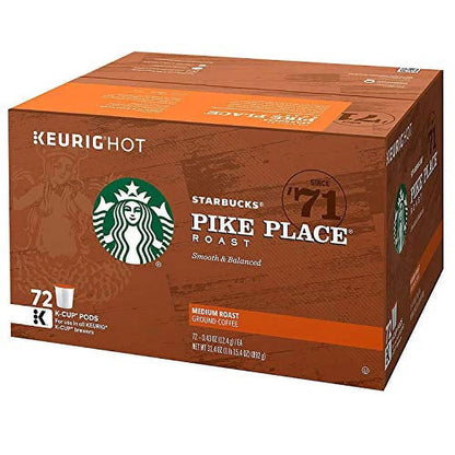 Starbucks Pike Place Roast Coffee K-Cup Portion Packs for Keurig Brewers, 72 Count (3 boxes of 24 K-Cups)