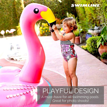 SWIMLINE ORIGINAL 90627 Giant Inflatable Flamingo Pool Float Floatie Ride-On Lounge W/ Stable Legs Wings Large Rideable Blow Up Summer Beach Swimming Party Lounge Big Raft Tube Decoration Toys Kids