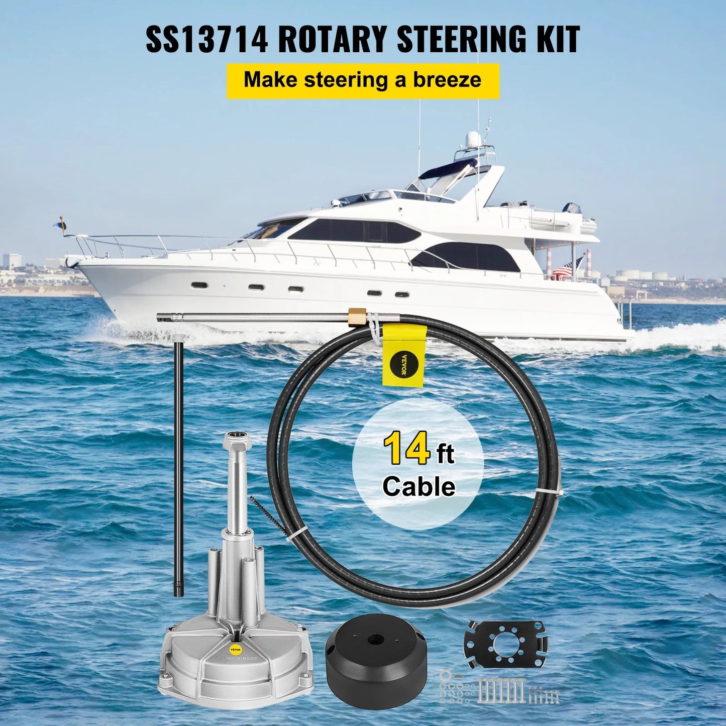 VEVOR Boat Steering Cable 14' Outboard Rotary Steering Kit