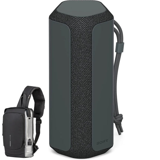 Sony XE200 X-Series Portable Wireless Speaker - Black Bundle with Deco Essential Sling Backpack, Anti-Theft Combo Zipper Lock, External USB Charging, Waterproof