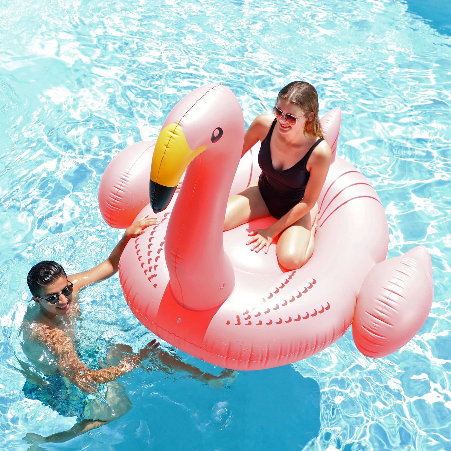 SWIMLINE ORIGINAL 90627 Giant Inflatable Flamingo Pool Float Floatie Ride-On Lounge W/ Stable Legs Wings Large Rideable Blow Up Summer Beach Swimming Party Lounge Big Raft Tube Decoration Toys Kids