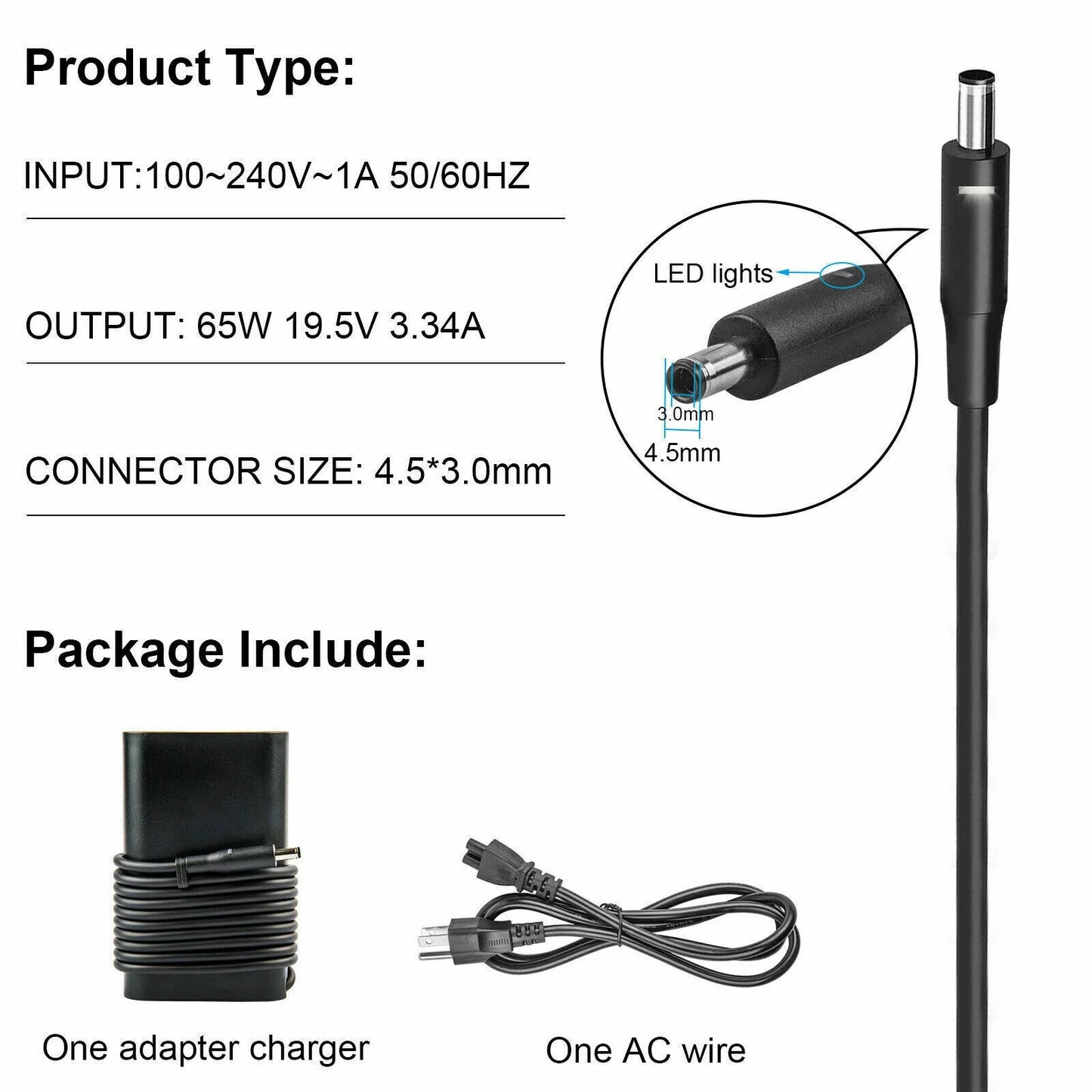 65W 19.5V 3.34A Charger For DELL PA-12 PA-10 Inspiron 6TM1C AC Adapter 4.5*3.0mm