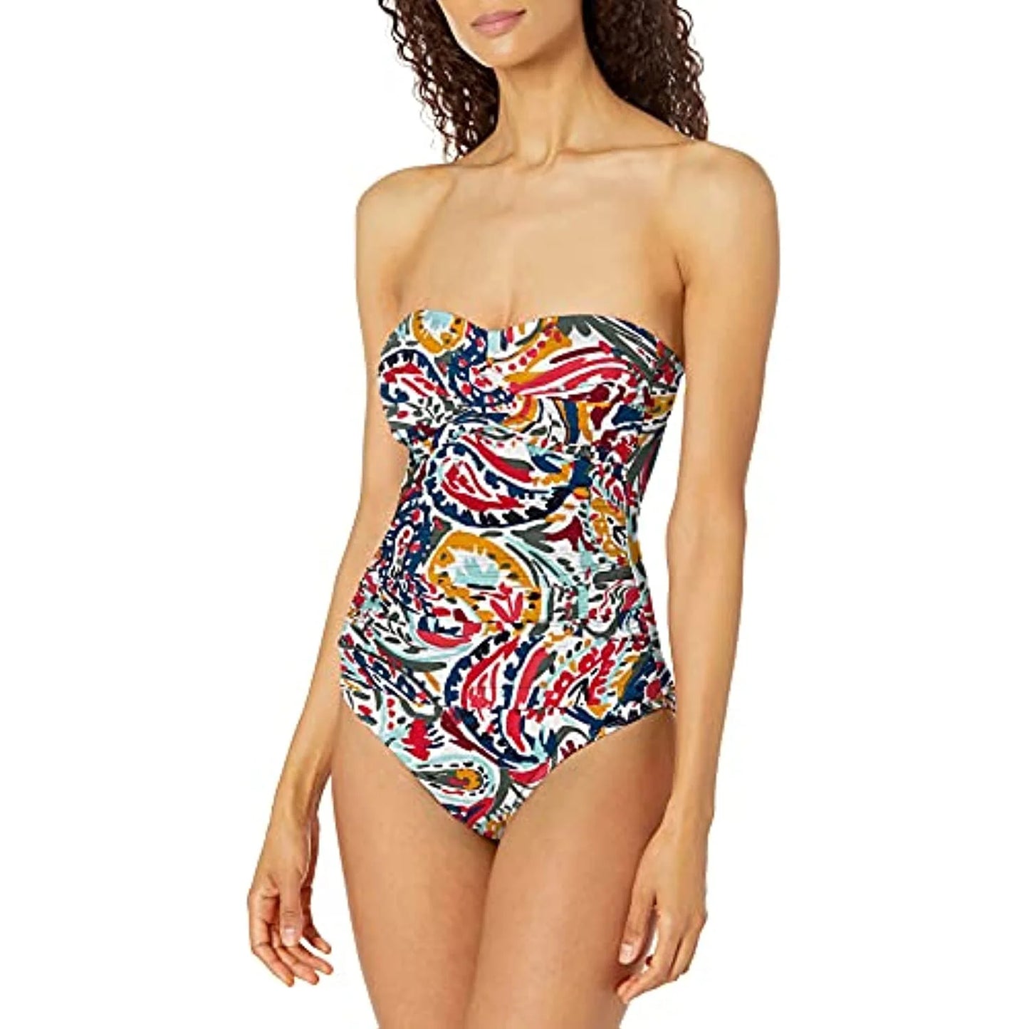 Anne Cole Womens Paisley Twist Bandeau One Piece Swimsuit 10 Multi