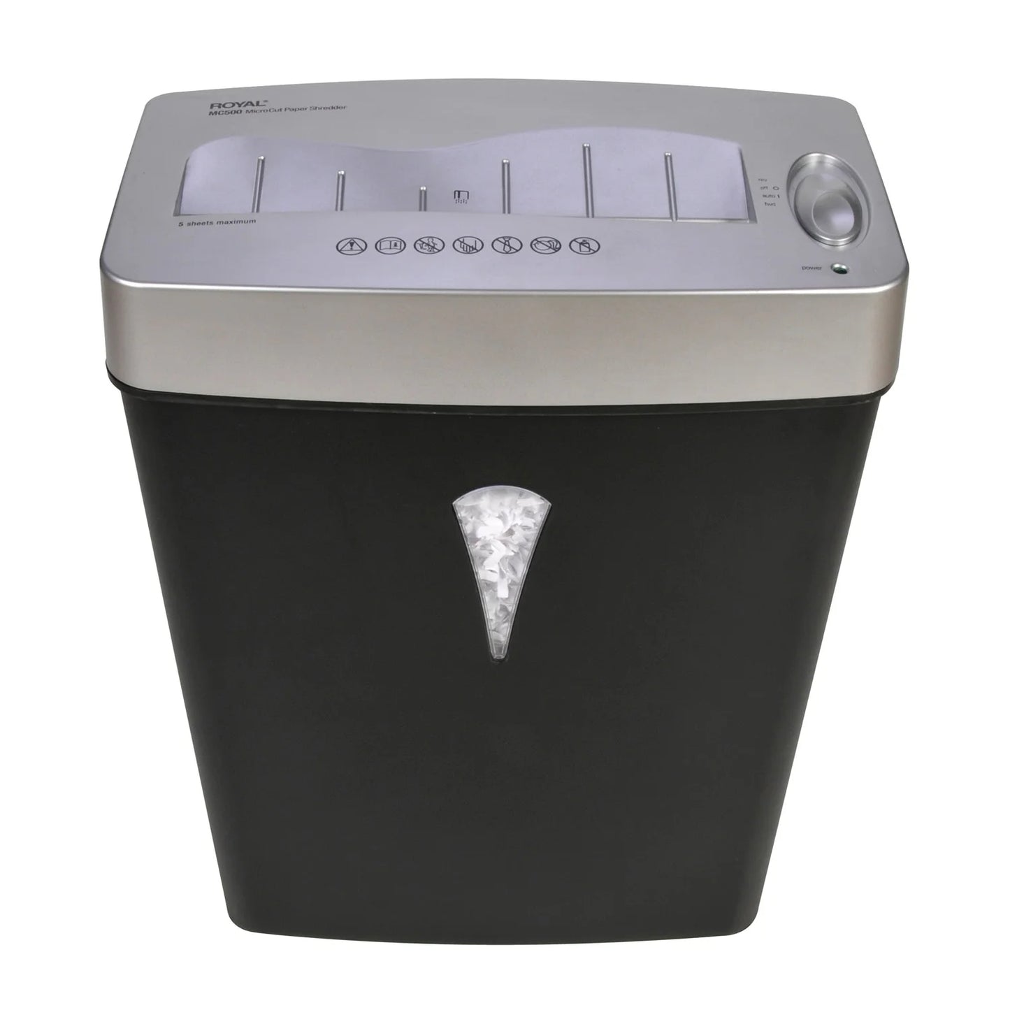 Royal MC500 Paper Shredder - Micro Cut - 5 Per Pass - for shredding Paper, Credit Card - 0.157" x 0.394" Shred Size - 4 gal Wastebin Capacity - Black, Silver