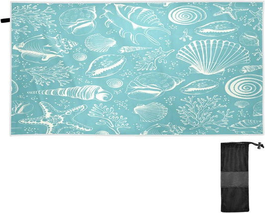 Bestwell Coral Seashell Beach Towel Oversized Towel Blanket, Thin Lightweight Microfiber Sand Free Quick Dry Towel, 30”X60” Multipurpose Pool Bath Yoga Swim Shower Towel