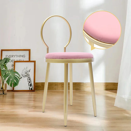 Anqidi Pink Vanity Chair, Simple Gold Iron + Pink Leather + Sponge Dresser Stool 13.78*12.2*27.36"