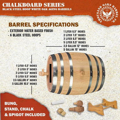 American Oak Barrel (2 Liter) With Chalkboard Front - Charred Mini Keg For Aging cktails, Bourbon, Stch, Whiskey, Gin, Hot Sauce - Home Bar Der By .