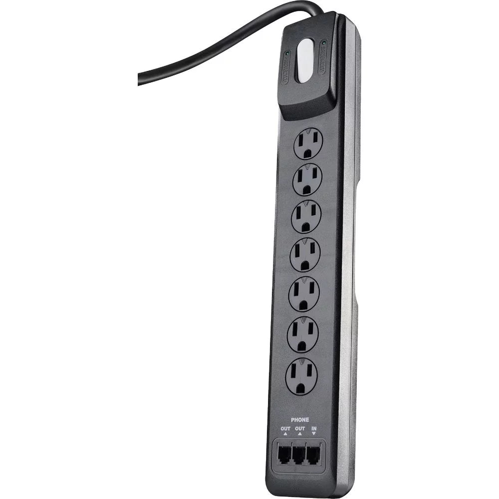 1PACK Woods 7-Outlet 2480J Black Multi-Media Surge Protector Strip with 6 Ft. Cord